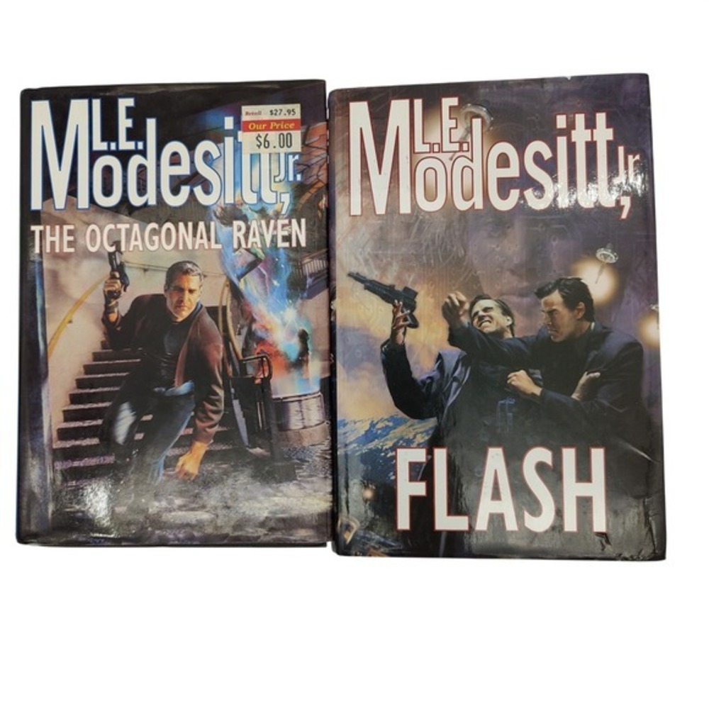 2 Book Lot Sci-Fi Cyberpunk Futuristic L. E. Modesitt Jr Octagonal Raven Flash
